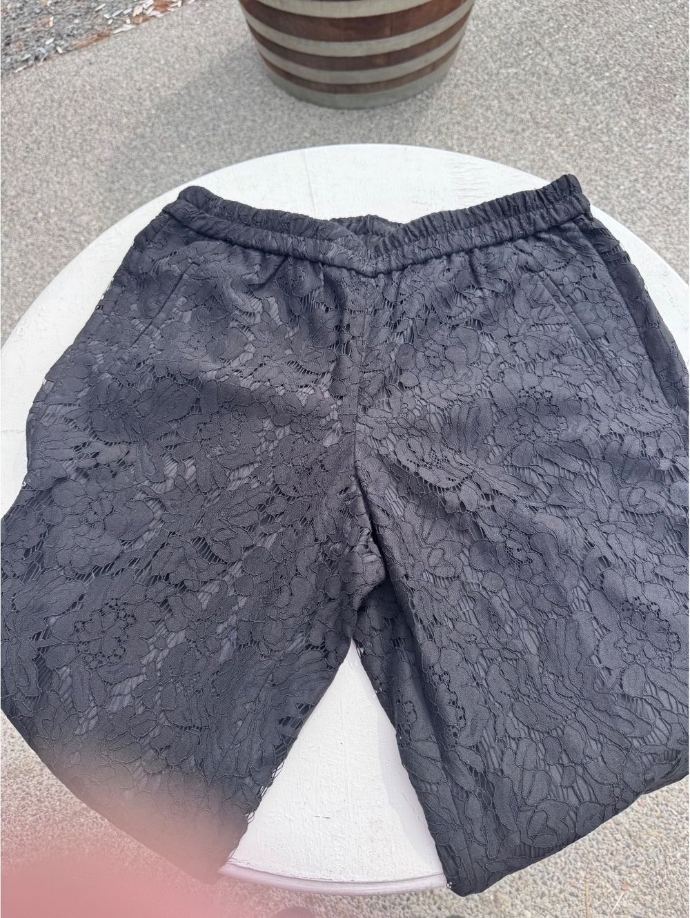 J.Crew Womens 10 Black Floral Lace Cropped Pants Elastic Waist Dressy Evening